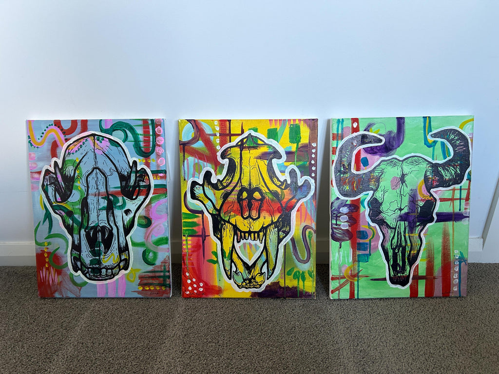 Animal Skull Art Prints: Wolf, Tiger, Bull Triptych (Digital Download)