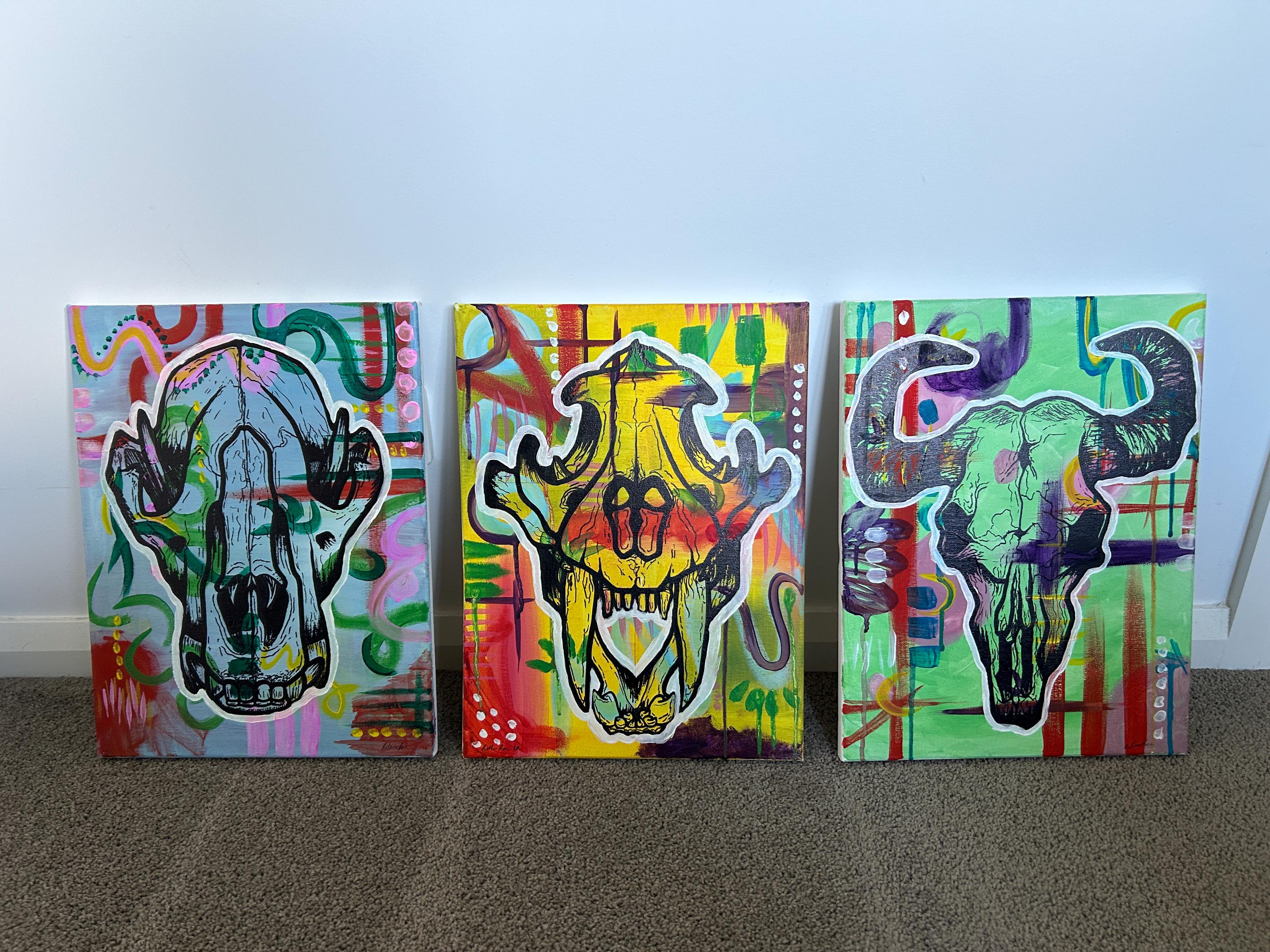 Animal Skull Art Prints: Wolf, Tiger, Bull Triptych (Digital Download)